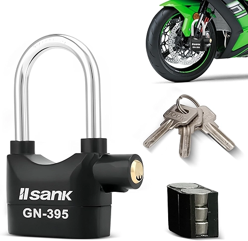 Cadeado Para Bicicleta Moto, Cadeado Bicicleta, Som de Alarme de 110 dB, Sensor de Movimento, 3 Chaves, Bateria tipo botão, Trava de Alarme Inteligente (Versão longa)