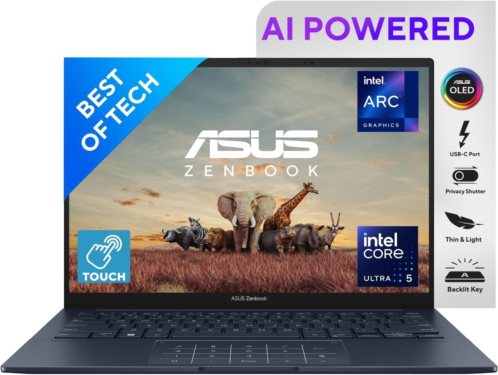Zenbook 14 OLED,Intel Core Ultra 5 125H,Thin & Light(Intel Arc iGPU/16GB RAM/1TB SSD/3K OLED Touch screen/14/120Hz/Backlit Keyboard/Windows 11/Office 2021/Ponder Blue/1.28 kg) UX3405MA-PZ552WS