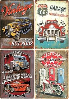 4 Pcs Garage Vintage Full Service Rustic Home Decor Signs Vintage Metal Tin Signs (E)