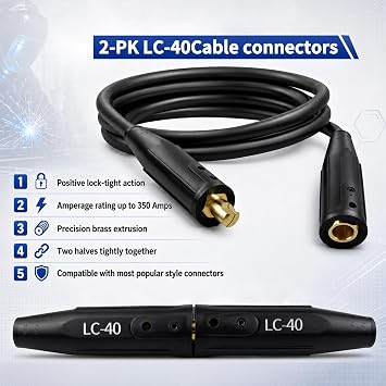2PK LC-40 Welding Leads Quick Connector, Welding Cable Connectors