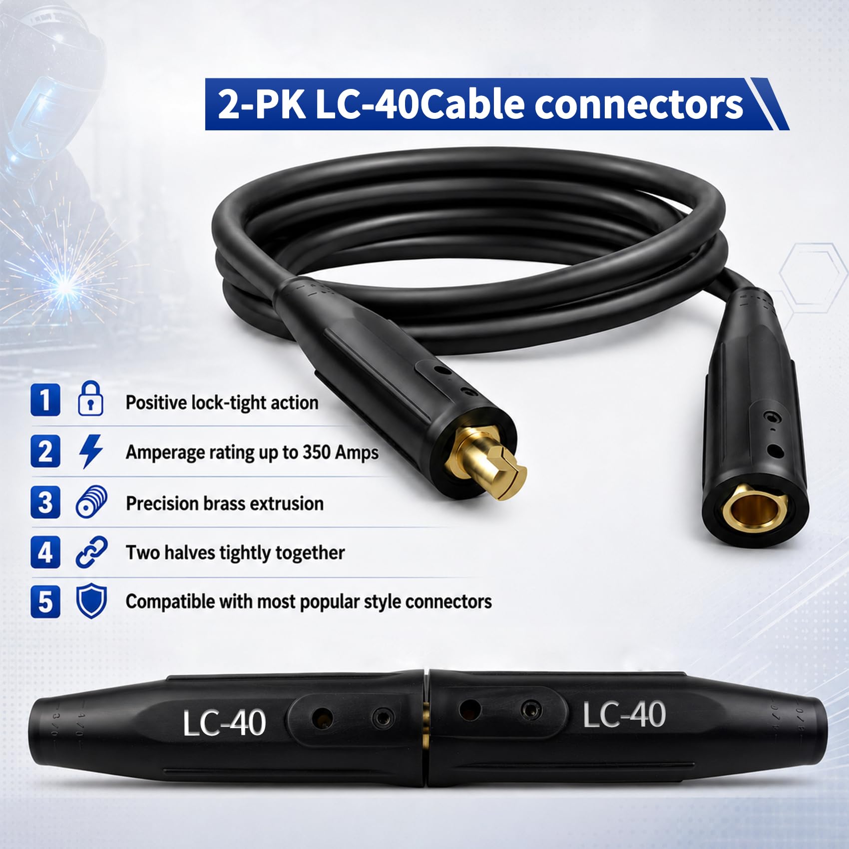 Set di 2 connettori rapidi per cavi di saldatura LC-40, connettori neri maschio e femmina per cavi per saldatrice