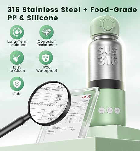 Miniatura 6 de Calentador de botellas portátil para viajes, calentador de leche materna para bebés con calentamiento rápido y control preciso de temperatura,