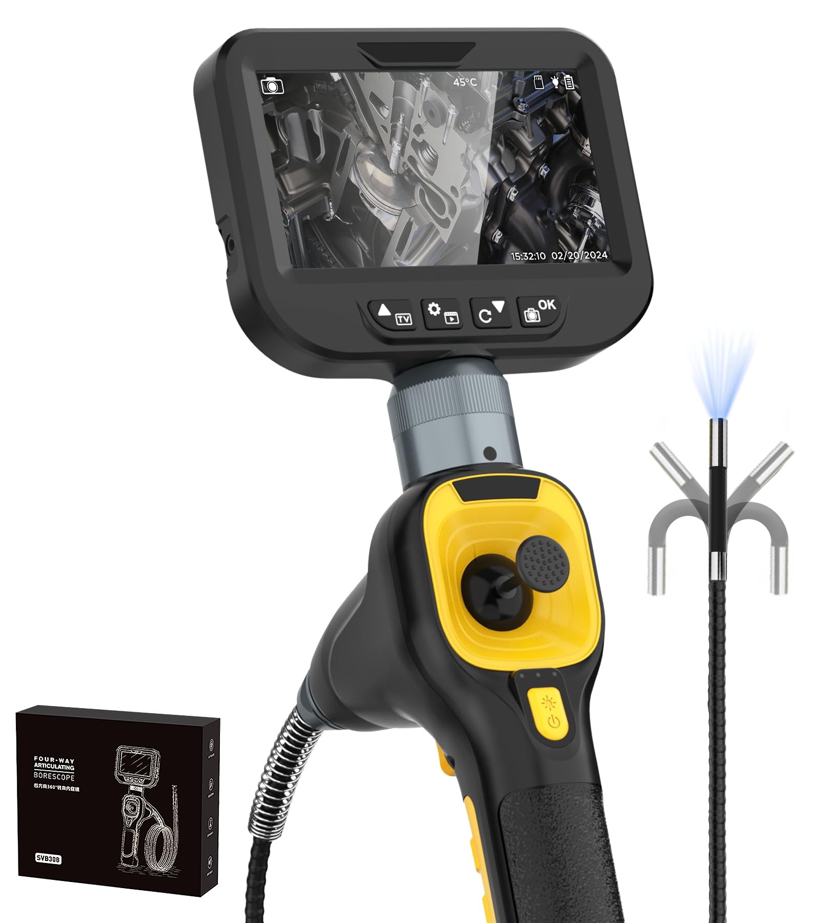 Endoscopio Industriale Telecamera per Ispezione 1080P Sonda Telecamera con Schermo IPS da 4.3" Pollici Telecamera Endoscopica Impermeabile IP67 con 3 luci LED Ispezione Fotocamera