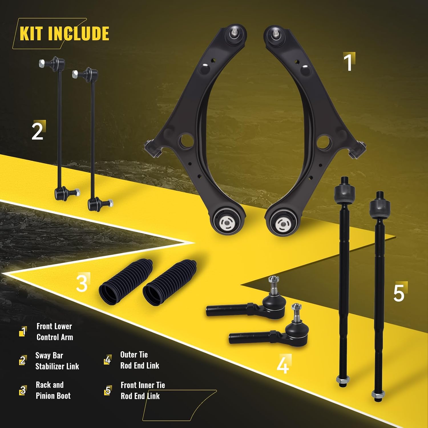 TUCAREST 10Pc Suspension Kit Fit For 08-20 Do-dge Grand Caravan /08-16 Ch-rysler Town & Country /12-15 Ram C/V, 2 Front Lower Control Arm 4 Outer Inner Tie Rod 2 Sway Bar [# K622033 K7258 ES80646]