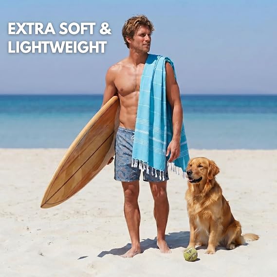Blue Beach Turkish Towel - 100x180cm Large Turkish Hammam Peshtemal Towel - Super Absorbent, Quick Dry, Sand Free, Lightweight, Compact Towels for Swimming, Bath, Gym, Sauna and Travel (Pink)