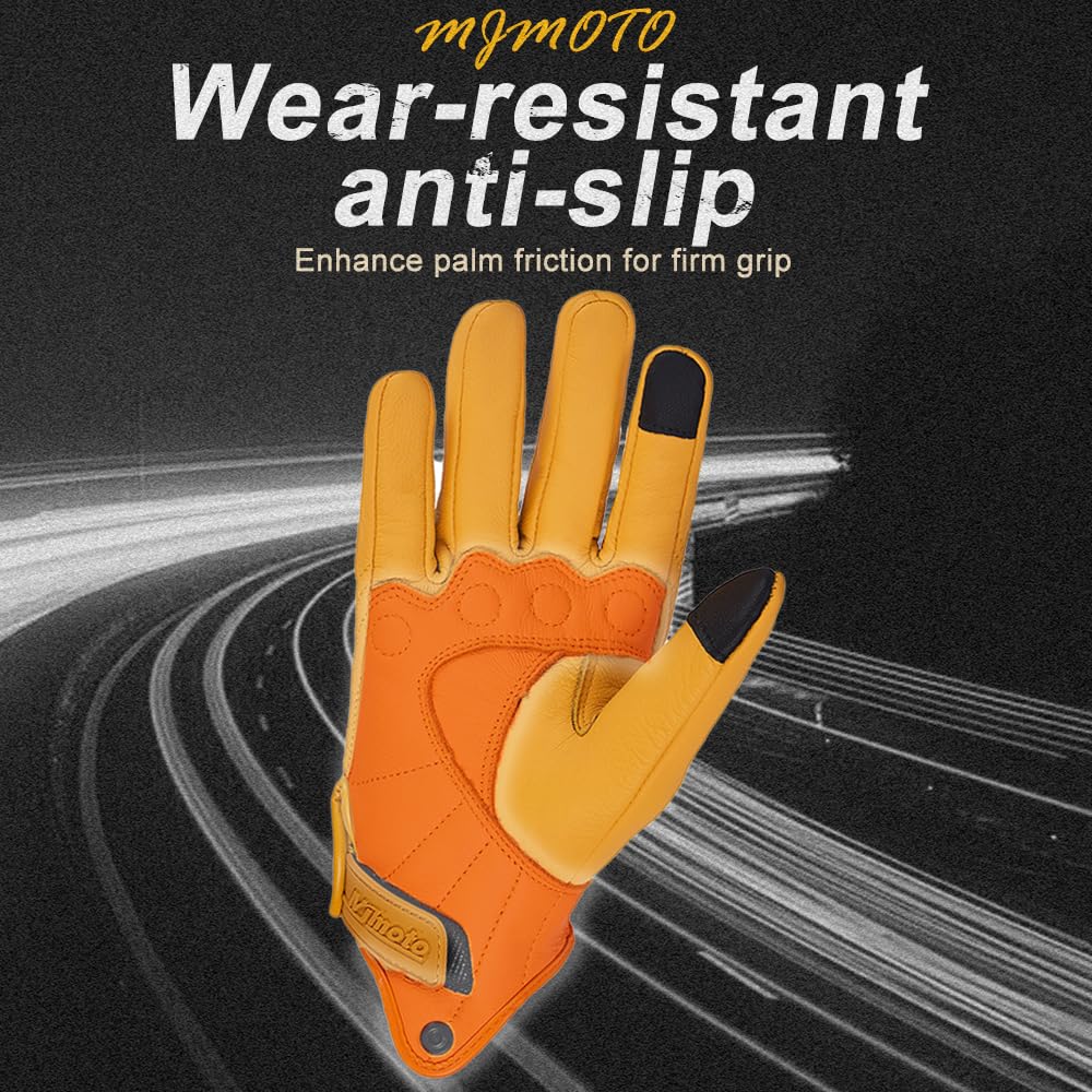 Gants de Moto en Cuir de chèvre Classique Jaune avec Trou de vélo d'été Gants de vélo pour Les Gants de Protection du Motocycliste