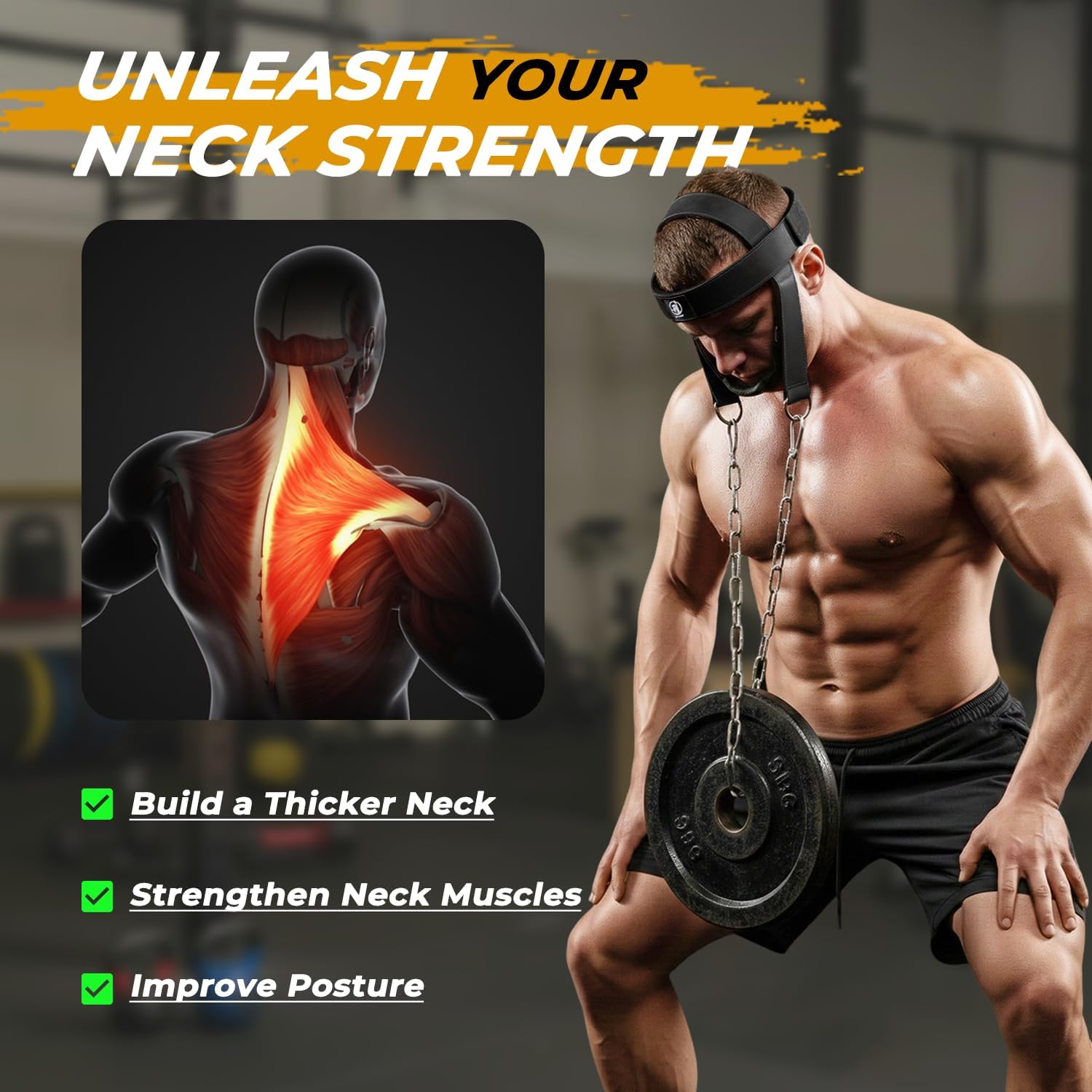 Leather Neck Harness for Weight Lifting – Adjustable Head Strap with Heavy-Duty Steel Chain & Microfiber Padding – Neck Exerciser for Bodybuilding, Boxers & Gym Workout