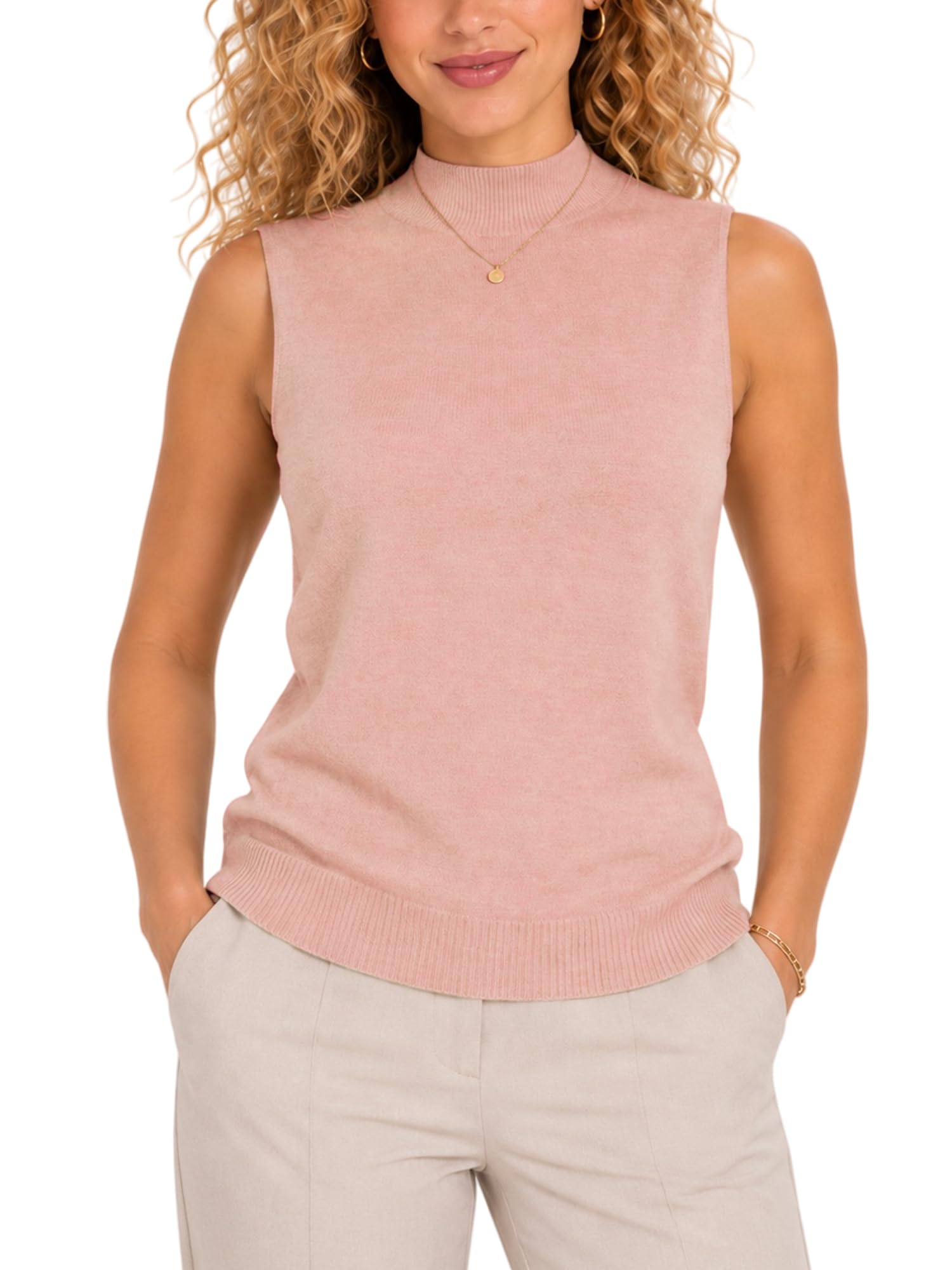 Sleeveless Mock Neck Tops for Women Sleeveless Sweater Vest Turtleneck Tops