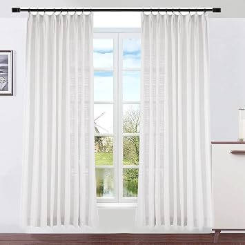 Pinch Pleat Curtain, 40 W x 108 L inch Light Filtering Linen Curtain Drape Panel for Living Room and Silding Door 1 Panel, Beige White