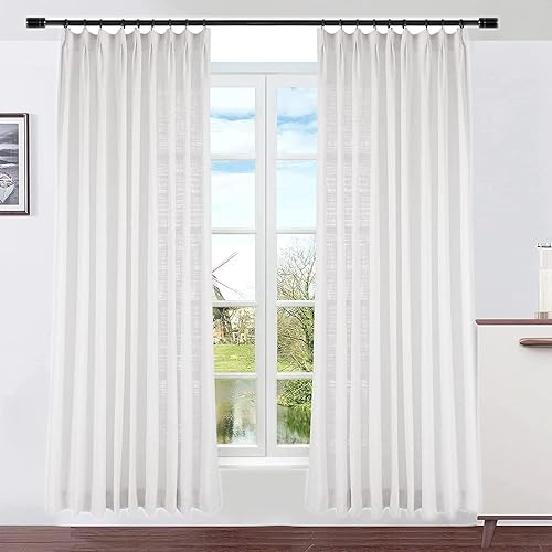 DotheDrape Pinch Pleat Curtain, 50 W x 102 L inch Light Filtering Linen Curtain Drape Panel for Living Room and Silding Door (1 Panel, Beige White)