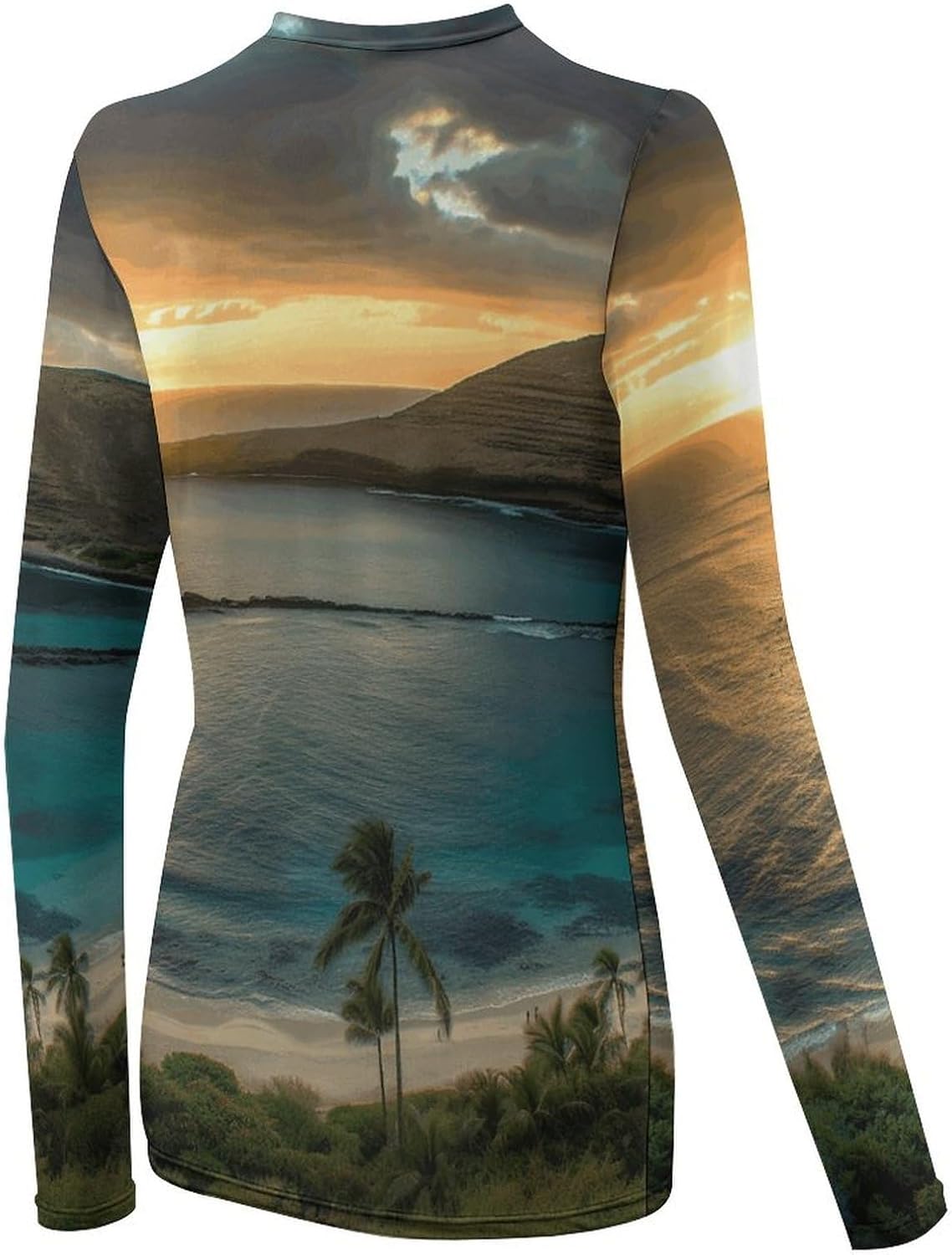 UPF 50+ Womens Sun Protection Shirts UV SPF T-Shirts Sunrise Over Oahu Hawaii Long Sleeve Rash Guard Athletic Tops-