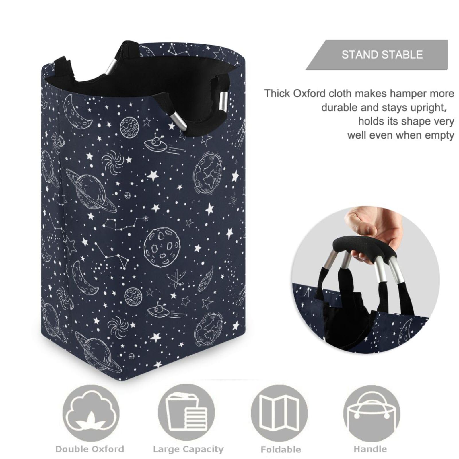 VISESUNNY Collapsible Laundry Basket - Magic Galaxy Star Blue Sky Large Hamper With Handle, For Toys, Clothes, Bathroom, Bedroom, Dorm