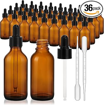 KEYWING 2oz Amber Glass Eye Dropper Bottles for Essential Oils, 36 Pack