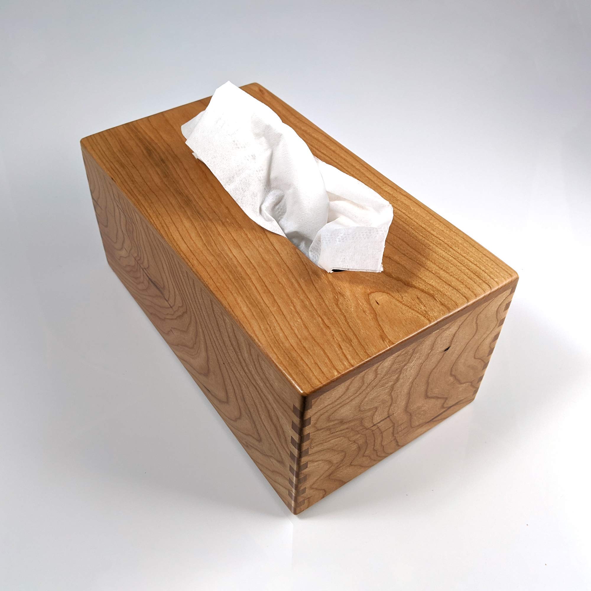 Custom Handmade Tissue Box Cover Holder - Solid Cherrywood/Cherry - Box-Jointed Sides - Rectangle Style