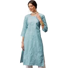Ada Women's Hand Embroidered Traditional Indian Chikankari Pure Cotton Blue Kurta/Kurti A133664
