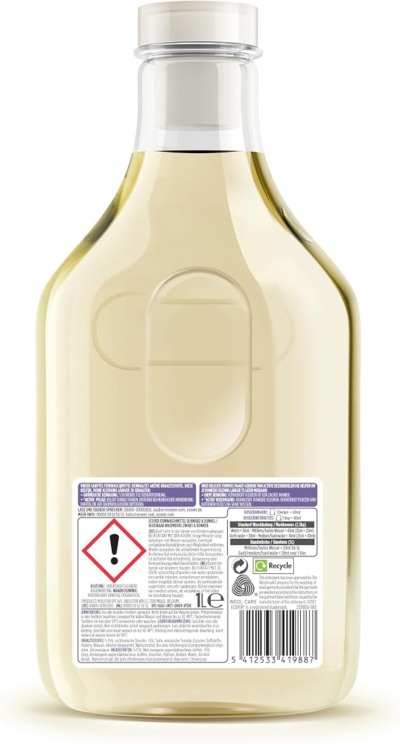 Ecover Mild Detergent Black & Dark - Lime & Lotus (1L/22 Washes), Liquid Detergent with Plant-Based Ingredients for Dark Laundry