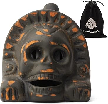 Authentic Aztec Death Whistle - Handcrafted Clay Skull with Ear-Piercing Scream Sound for Horror Films, Halloween Pranks & Spiritual Rituals Volcanic Ash
