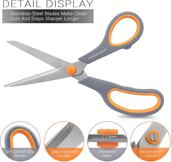 Scissors 8 Multipurpose Titanium Coated Sturdy Sharp, Gray, 1 Pack