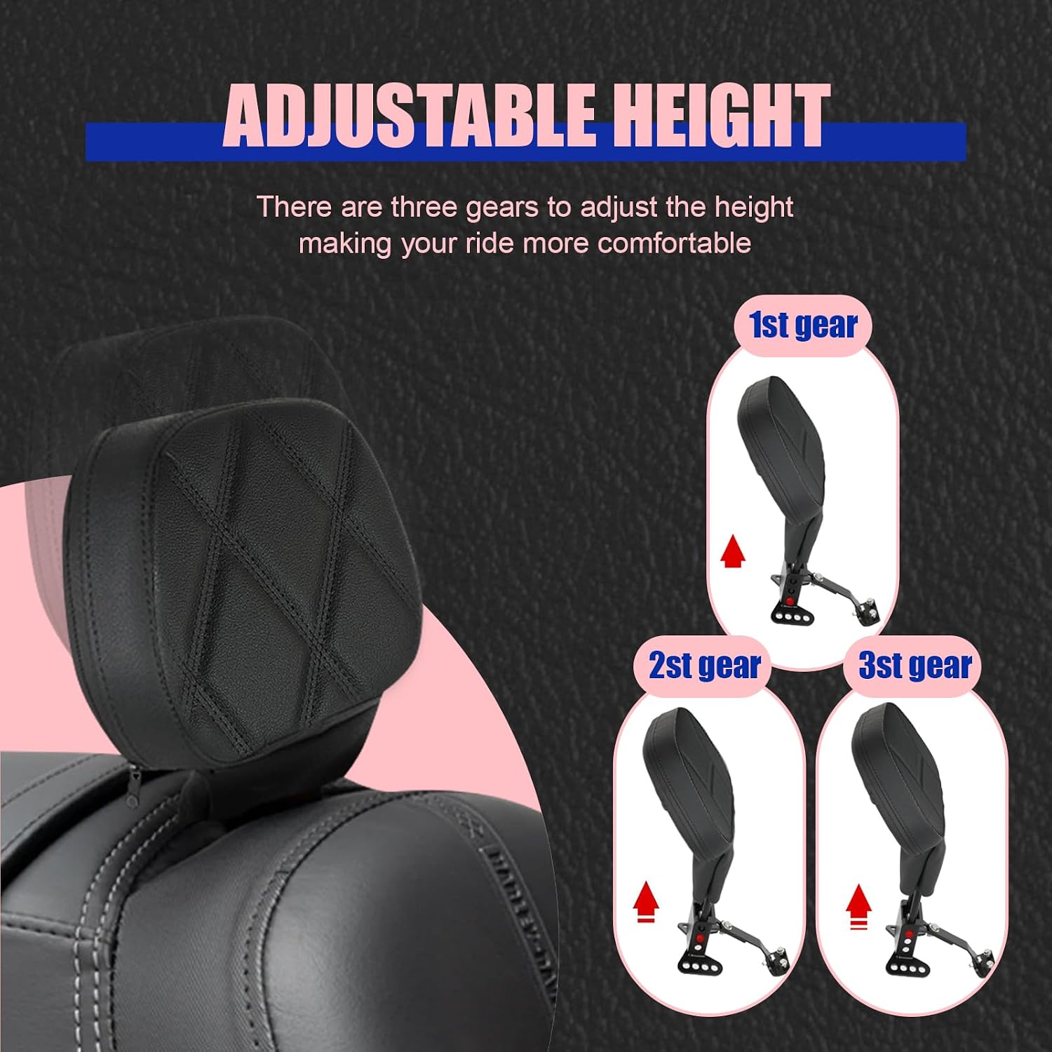 Rider Driver Backrest, Detachable Adjustable Plug-in Rider Backrast Fit for Harley Davidson Touring Road Glide Electra Glide Street Glide Road King CVO 2009-2026, Black Diamond Grid
