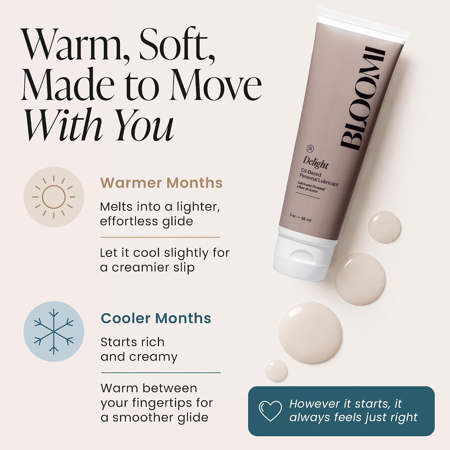 Bloomi Delight Oil Based Lube - Long-Lasting, Non-Greasy Personal Lubricant for Women & Couples – Sensitive Skin-Friendly, Fragrance-Free - With Organic Coconut Oil, Cocoa Butter & Sea Buckthorn - 3oz