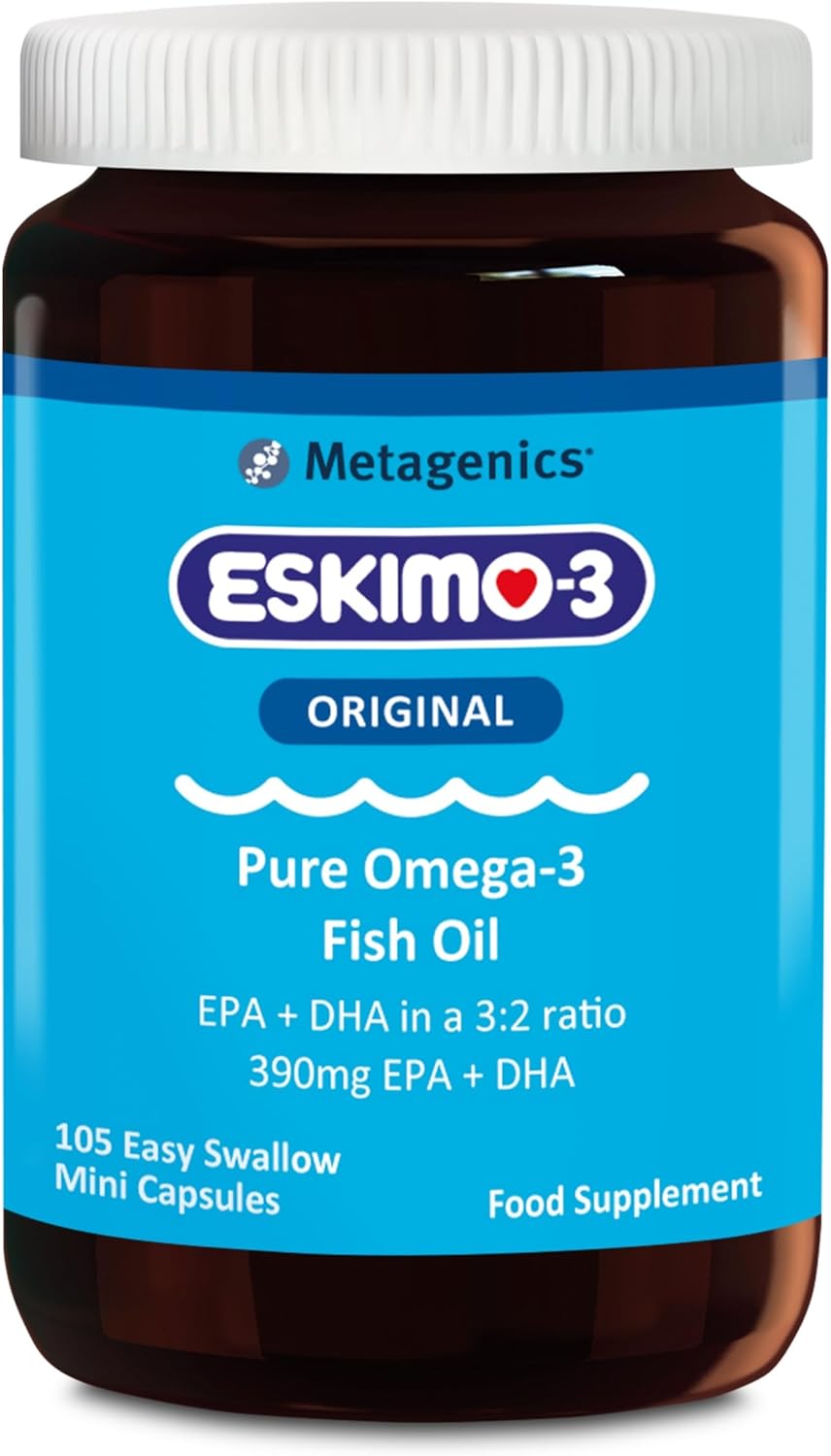 Eskimo-3 Fish Oil by Metagenics – Source of Omega-3 and Essential Fatty Acids EPA & DHA – Brain, Vision & Heart – 105 Mini Capsules