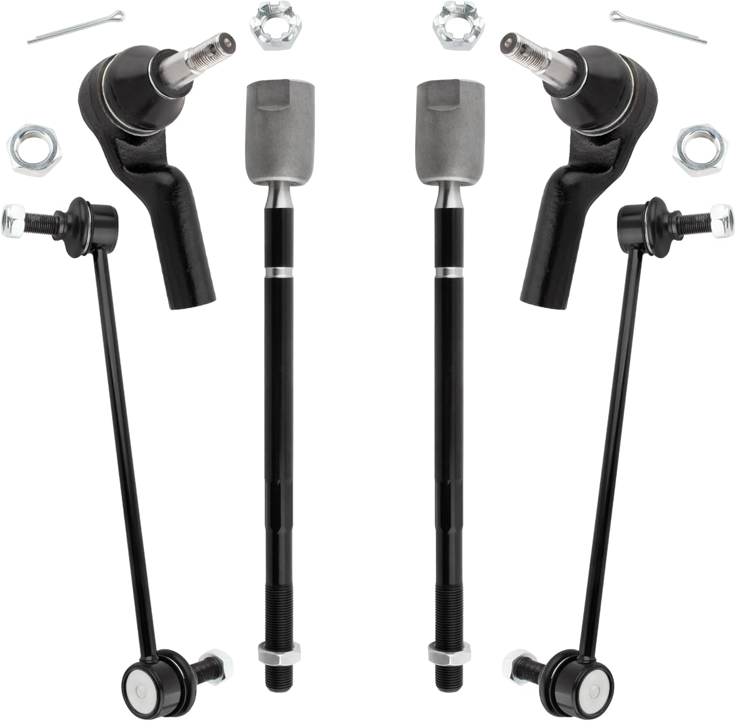 BOXI (Set of 6) Front Inner Outer Tie Rods + Stabilizer Sway Bar Links Replacement for Lincoln Continental 1995 1996 1997 1998 1999 2000 2001 2002 | Replaces EV318 ES3307 K8734 K8735