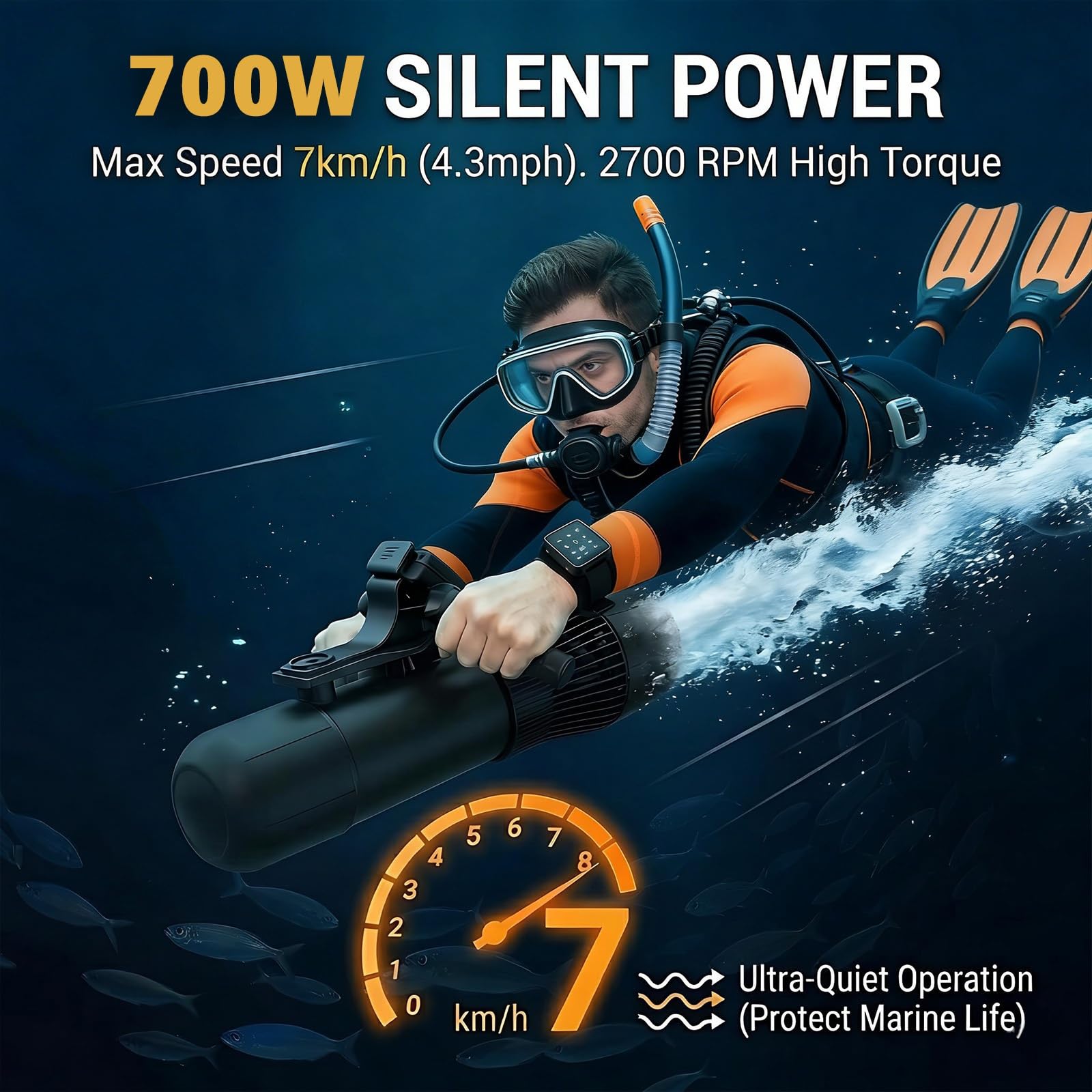 Bürstenloser Unterwasser-Scooter 700W mit 180 Min Reichweite, 9 Geschwindigkeiten mit Fernbedienung, Elektro-Antriebseinheit für SUP und Kajak Board