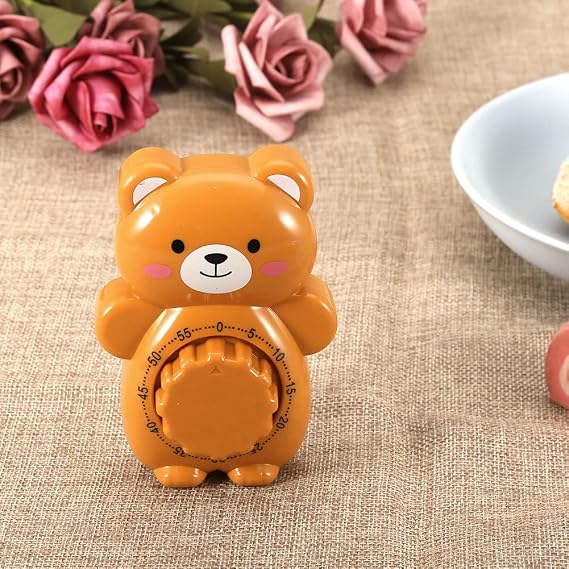 Mechanical Cooking Timer for Kitchen Cute Cartoon Bear Shape Kitchen Manual Alarm Counters(Brown)