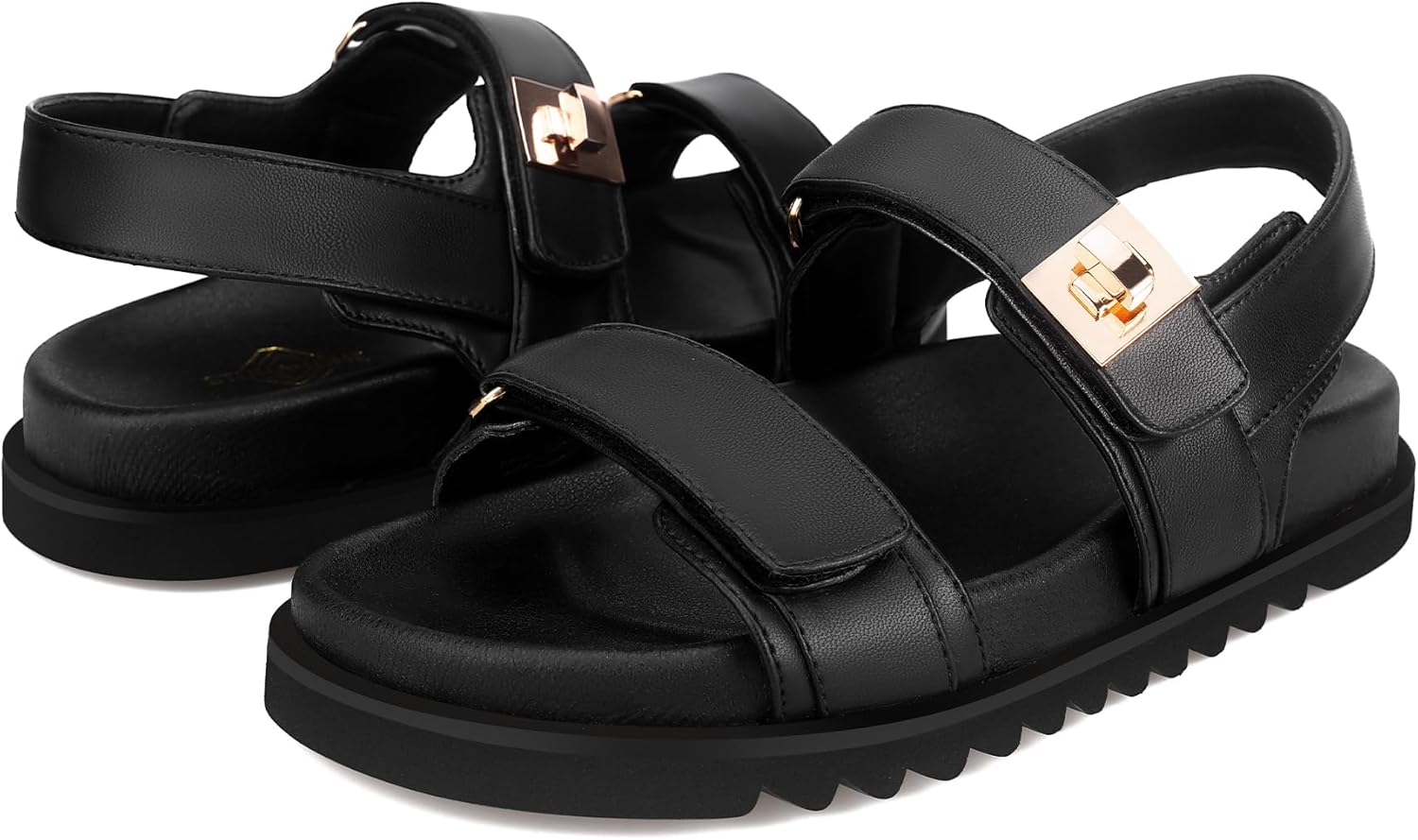 限定 30％OFFSTUNAHOME レディース フラットプラットフォームサンダル 調節可能なダブルストラップ スリッポン レザー オープントゥ フッ 手袋のまま操作