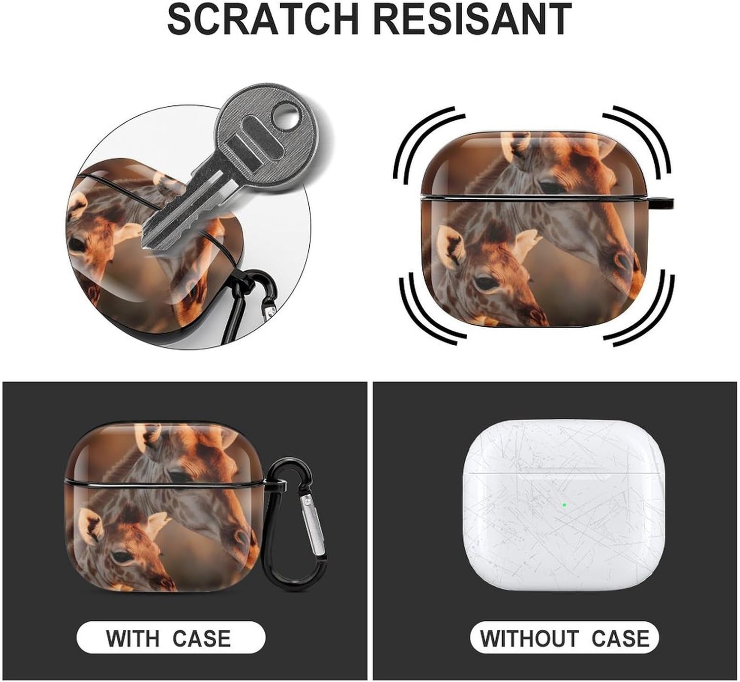 Giraffe Sunset Funny Case Cover Compatible with AirPods 3rd with Keychain Accessories image 2