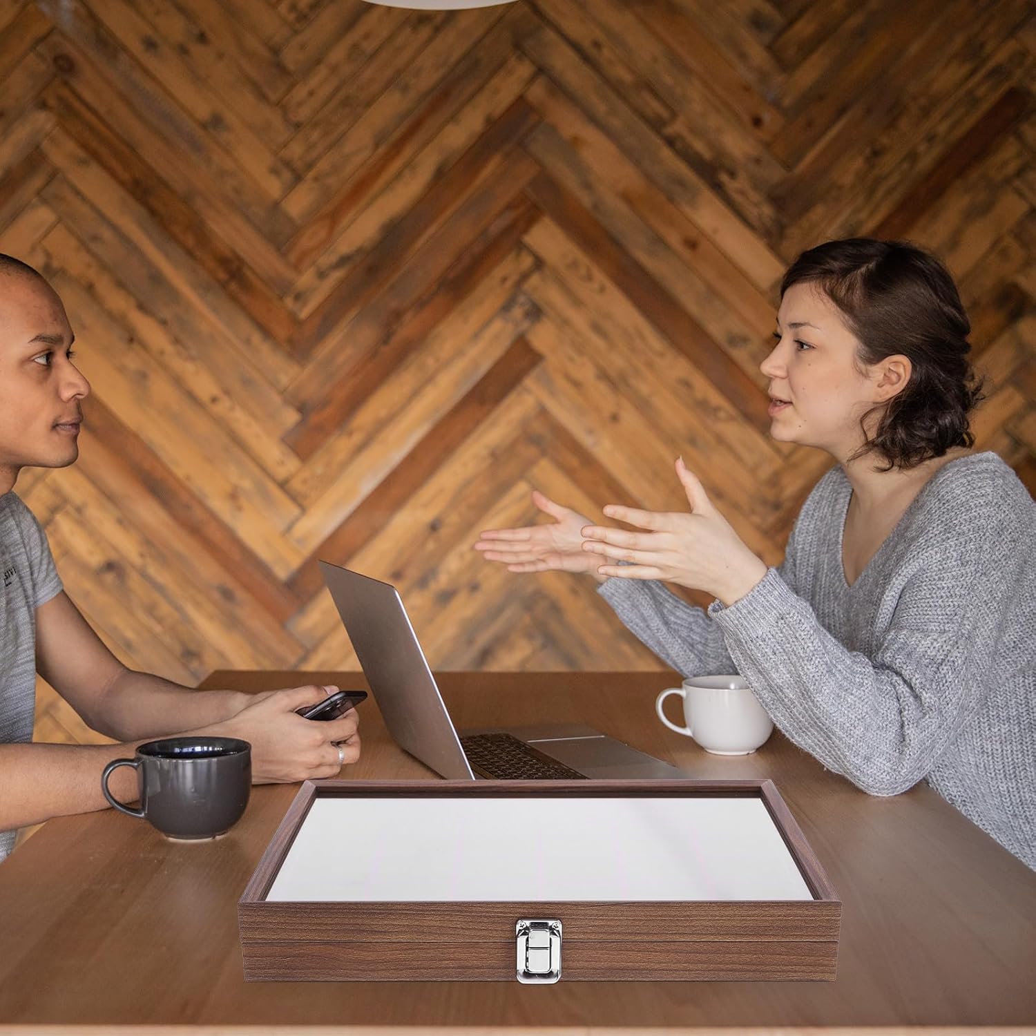 jojofuny Wooden Tea Bag Organizer Box with 30 Compartments, Walnut Grain Tea Bag Storage Case with Lid, Multi-functional Sundries Holder for Kitchen and Coffee Station, 10.24 X 7.68 X 2.36