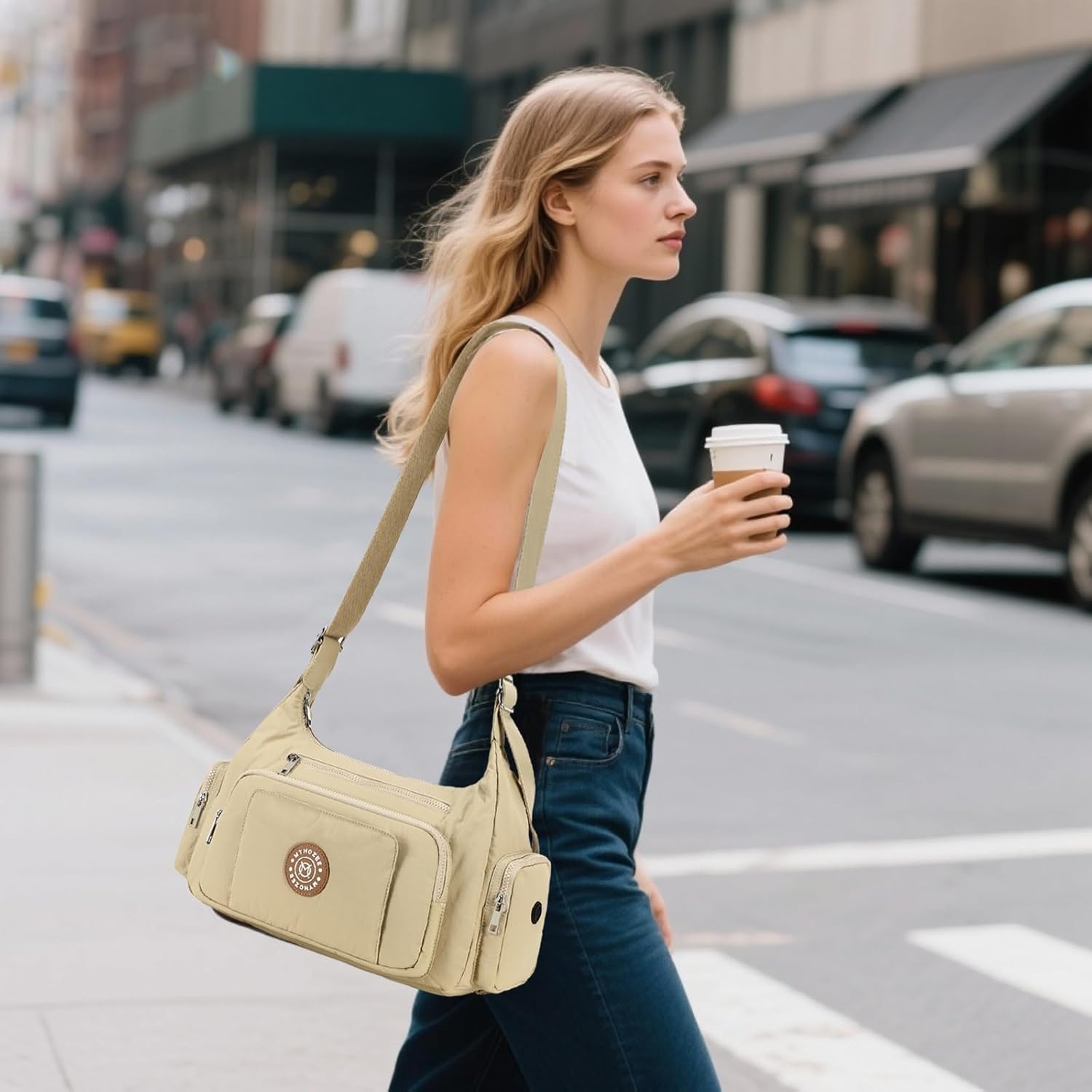 Puffer Crossbody Bags for Women Mom Large Diaper Bag Purse with Wipes & Trash Dispenser Cross Body Purses Messenger Bags | Wipes Dispenser, Trash Dispenser, Lightweight, 22L large capacity, Lots of pockets, baby stroller strap - Image 9