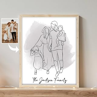 NAZENTI One Line Drawing Portrait, Custom Family Portrait, Family Gifts, Custom Line from Photo, Personalized Portrait Poster Canvas, Mothers Fathers Day, Gift for Wife Husband, Birthday Gifts