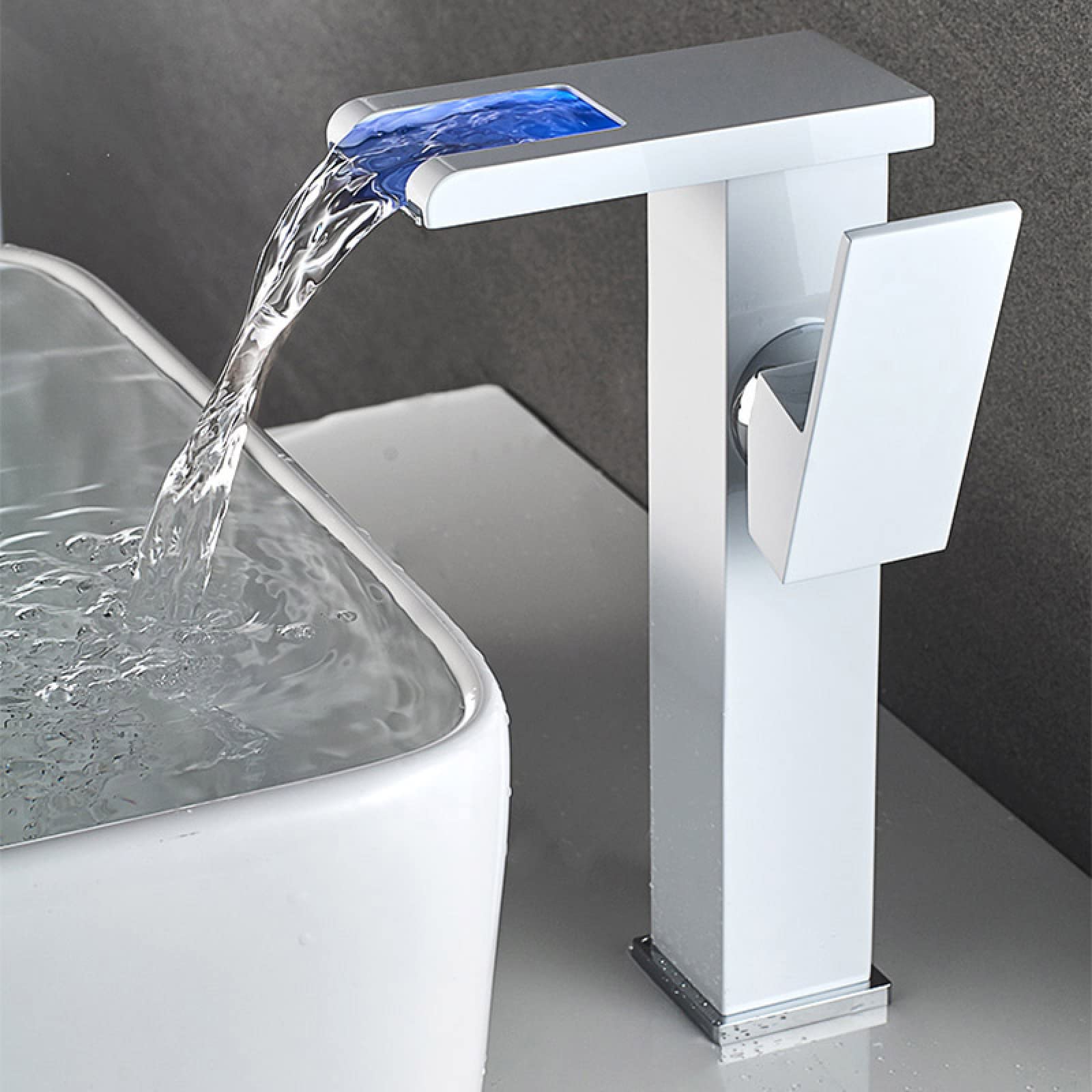 Robinet de salle de bain à trou unique mélangeur de bassin cascade blanc