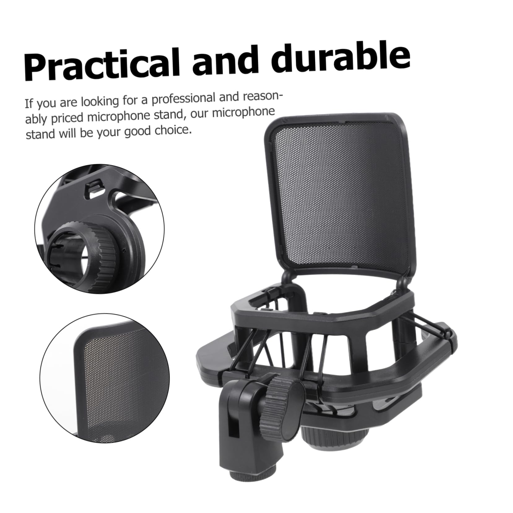 1Pc Adjustable Durable Microphone Stand Blowout Prevention Mic Holder with Adjustable Tension for Stability for Studio Podcasting Streaming Black