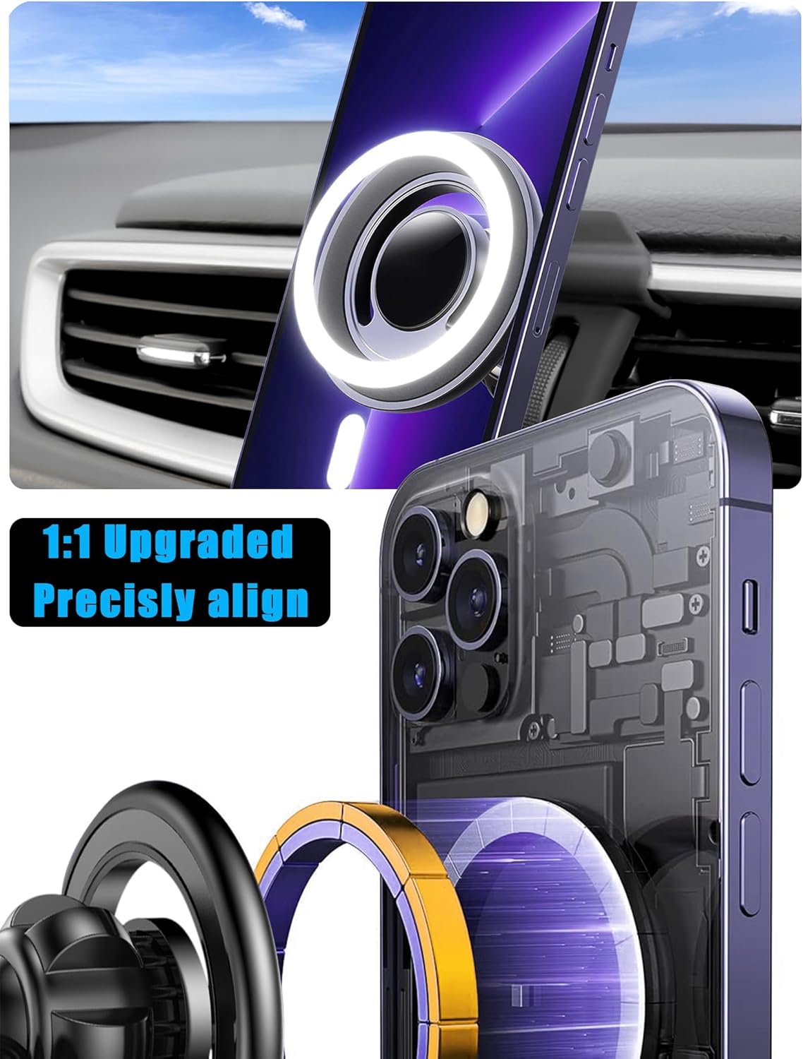 Car Phone Holder Mount, for Nissan Rogue 2014 to 2020, Air Vent Stand, Magsafe Magnetic Navigation Bracket, for iPhone 17 16 15 14 13 12 Pro Max Plus Mini, Magsafe Case, All Smartphone