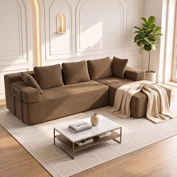 ROXGOX Boneless Sofa,Cloud Couch, L Shape Modular Cloud Sofa, boneless Couch for Living Room, Left/Right Hand Chaise Sectional Sofas, No Assembly Required Brown