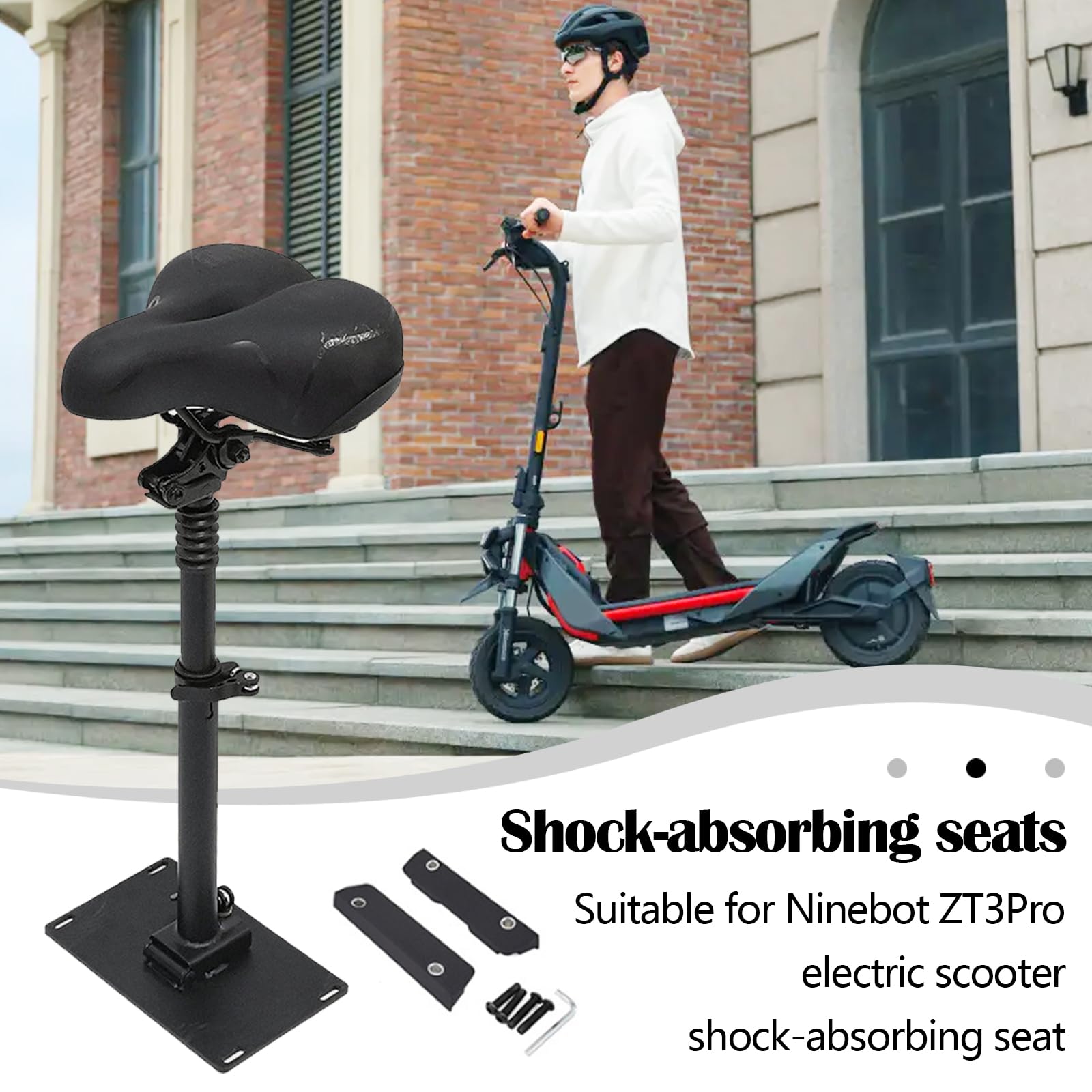 Siège de Trottinette Électrique ZT3Pro, Hauteur Réglable de 45 à 65 cm Coussin Amortisseur Pliable pour Trottinette Électrique Homologuée pour La Route pour Le Cyclisme Longue Distance