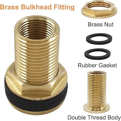 Miniatura 3 de 2 conectores de mamparo de latón, hembra de 34 pulgadas, conector de tanque de agua macho de 1 pulgada, montaje de mamparo de doble rosca con