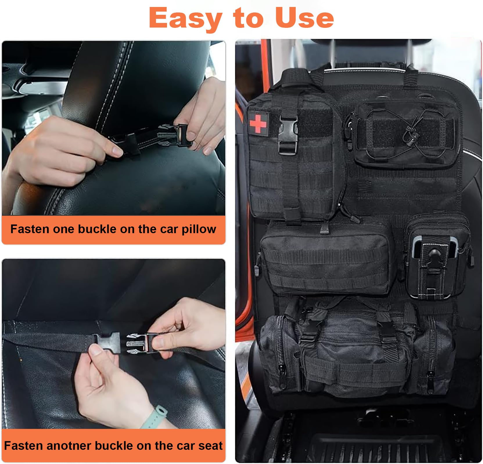 Organizador táctico para asiento trasero de coche, panel táctico multifuncional para vehículo, con 5 bolsas de almacenamiento desmontables, bolsa colgante de almacenamiento para respaldo de