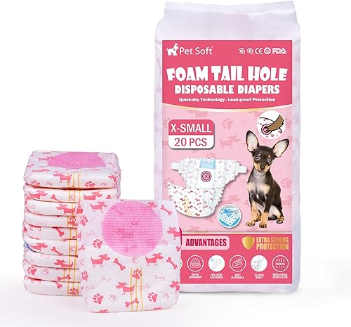 Pet Soft Pañales desechables para perras, pañales para perras con agujero de cola de espuma ajustable, ultra protección, pañales para cachorros y