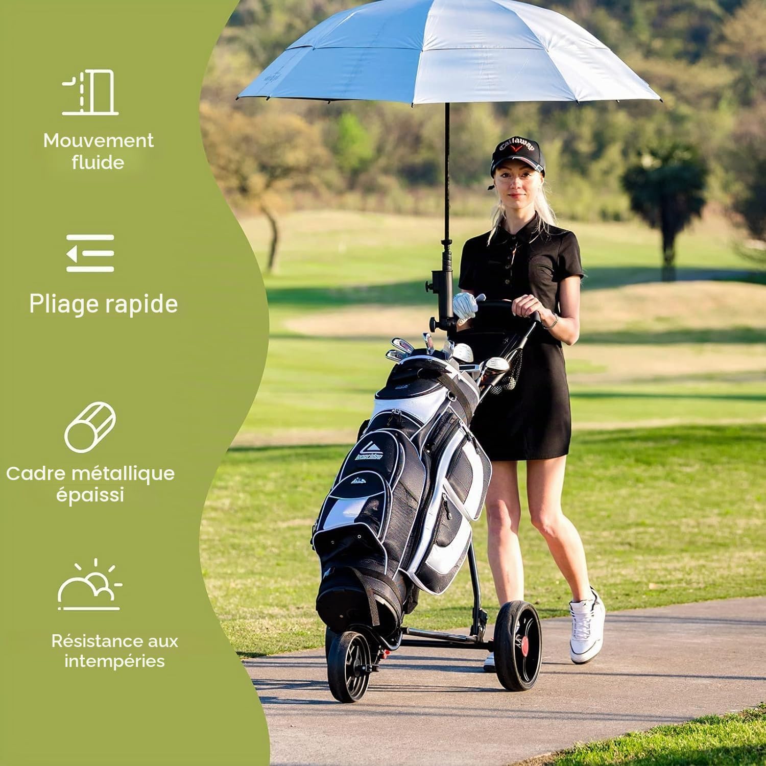 FANTASK Golftrolley Chariot de Golf Adulte Unisexe, Noir, 91,5 x 60 x 129,5 cm (L x B x H)