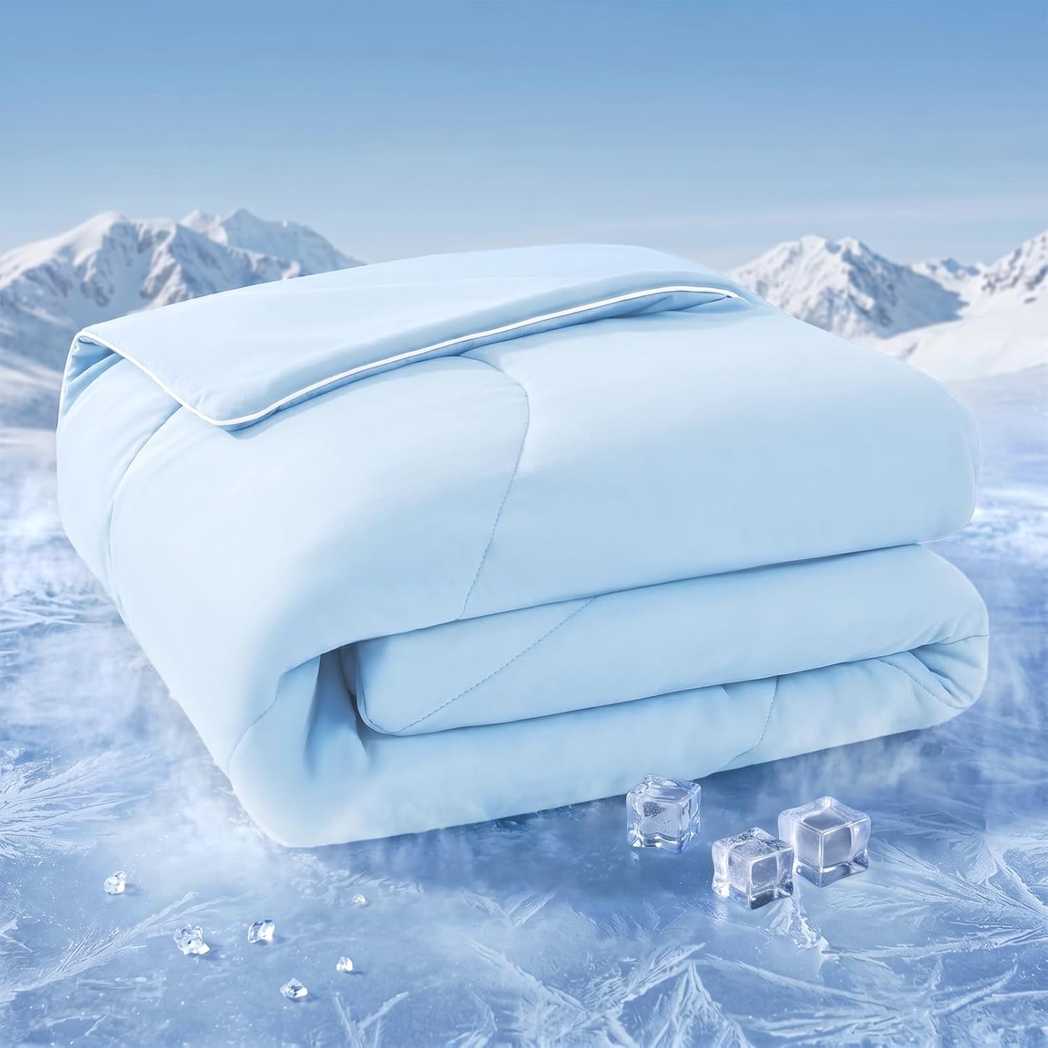 UNIKOME Couverture rafraîchissante - Couverture d'été - Design de Refroidissement réversible - Légère et Respirante - Couverture spécifique à la climatisation - Oeko-Tex - 150 x 200 cm - Bleu