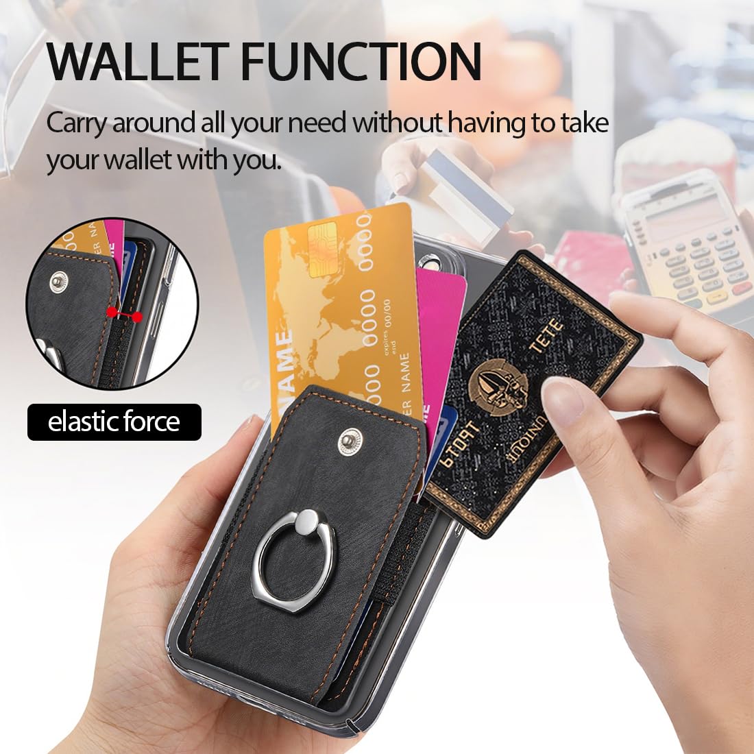 JEYORZY 1 porte-cartes pour téléphone portable, portefeuille en cuir synthétique avec support