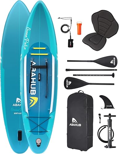 Miniatura 7 de Abahub SUP inflable, ancho 10 pies 6 pulgadas x 31 pulgadas34 pulgadas x 10 pies 6 pulgadas, tabla de remo azul con paleta de kayak SUP ajustable,