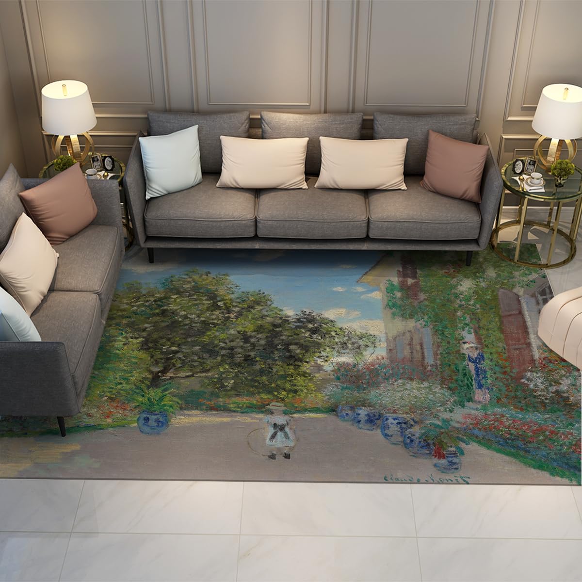 Tapis rustique 180x240cm grand tapis de cuisine imprimé carpette salon poil bas