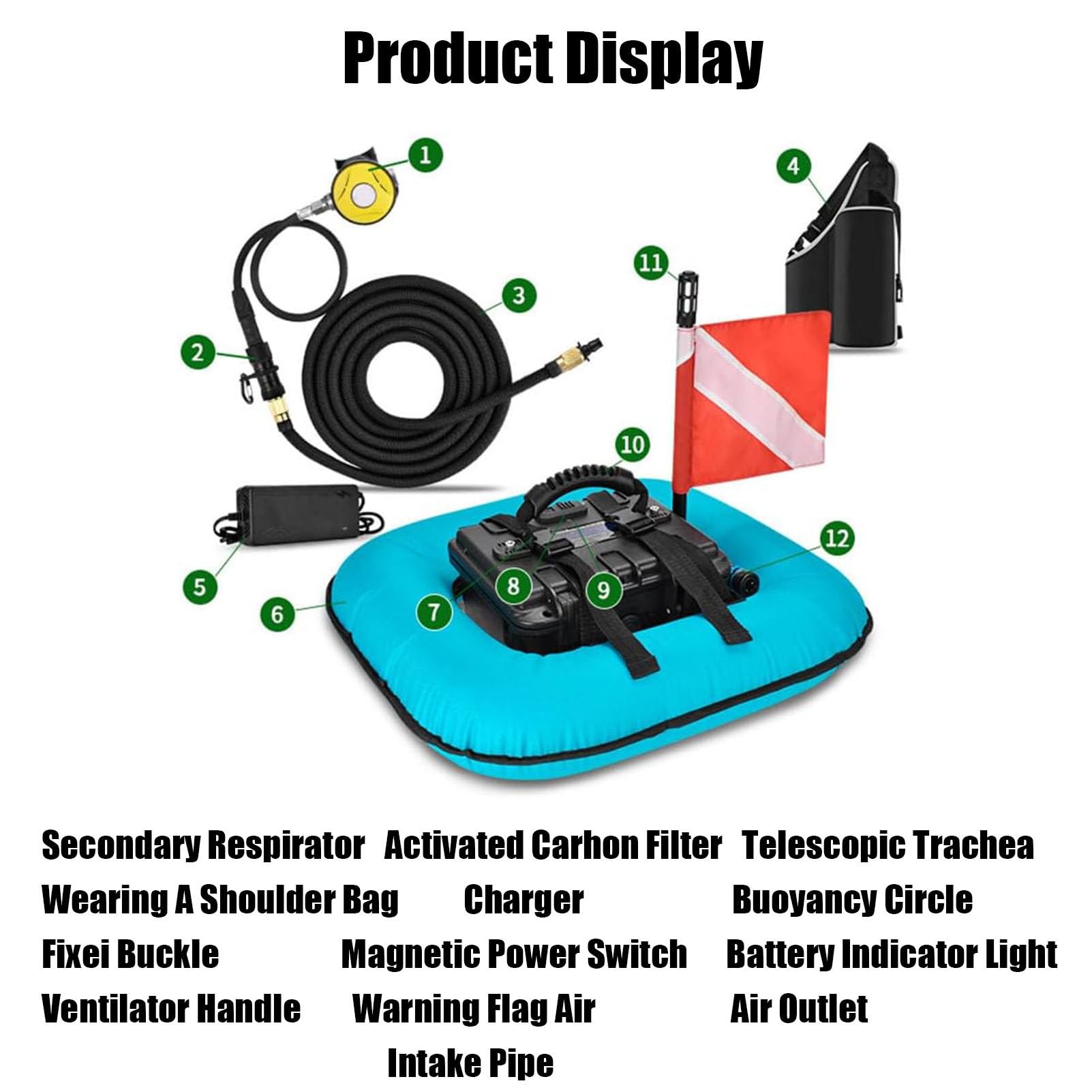 RayGenius Système de Ventilation pour la plongée sous-Marine, Bouteilles de plongée Portables et Rechargeables, compresseur d'air étanche pour la Plage et la Chasse.,D3000-Black