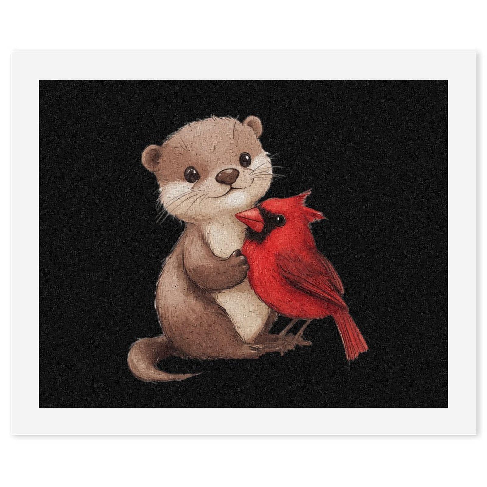 Malen nach Zahlen, Motiv: Otter und Kardinal, niedlicher Vogel, bedruckt, für Erwachsene, Anfänger, bunt, DIY, einfaches Malen für Zuhause, Wanddekoration