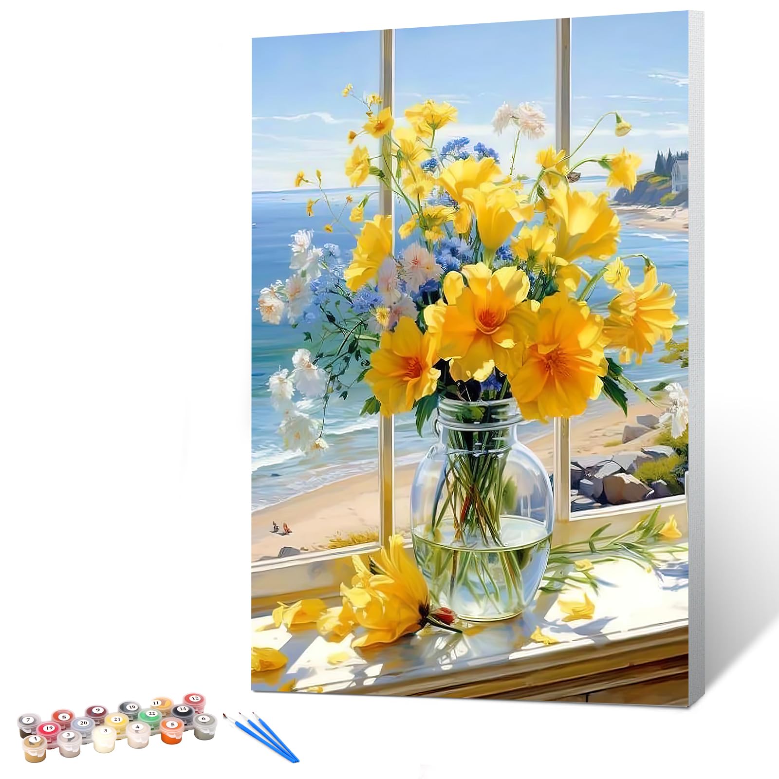 Clynt Paint by Numbers Kits for Adults, Painting by Number Kits On Canvas,DIY Color Oil Painting Acrylic Paints,Home Wall Decor 12x16inch/30×40CM, with Frame (Flower)