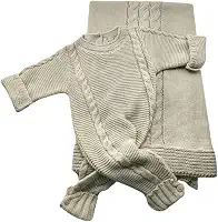 Saída Maternidade Recem Nascido Macacão e Manta Trança Tricot - Unissex,areia